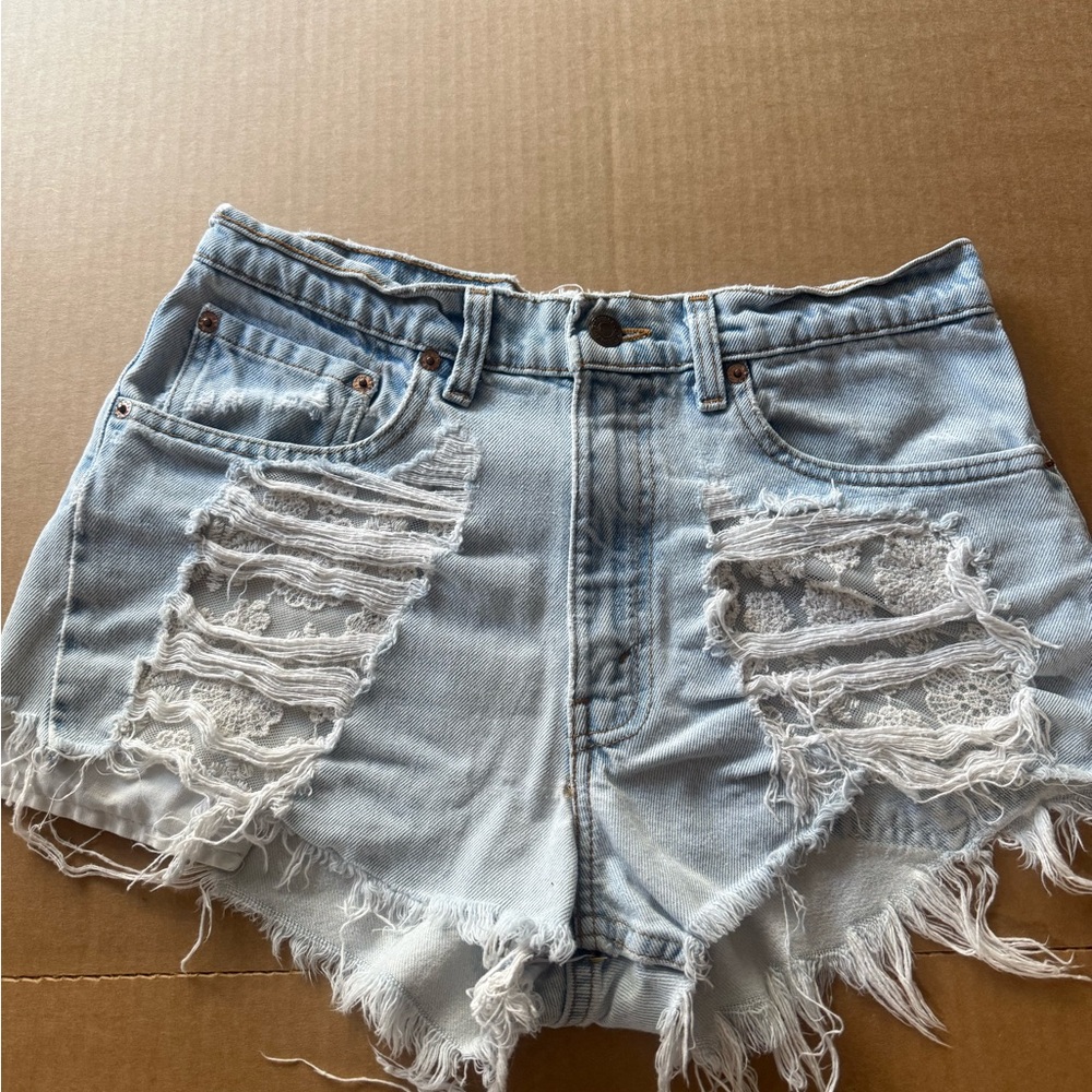 Levi's Blue Jean Shorts High-Waisted Distressed